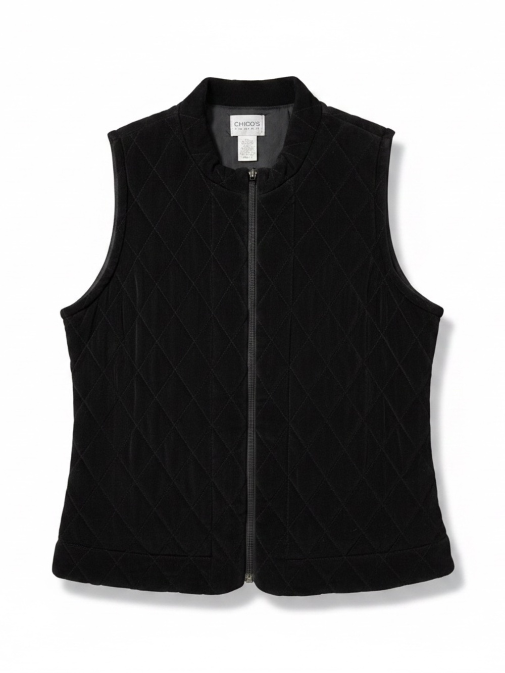 Chico’s Travelers Black Quilted Zip Front Vest Size 1/Medium